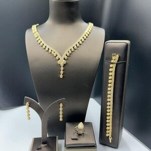 Gold-tone Women's Necklace, Bracelet, Earrings & Ring Jewelry Set